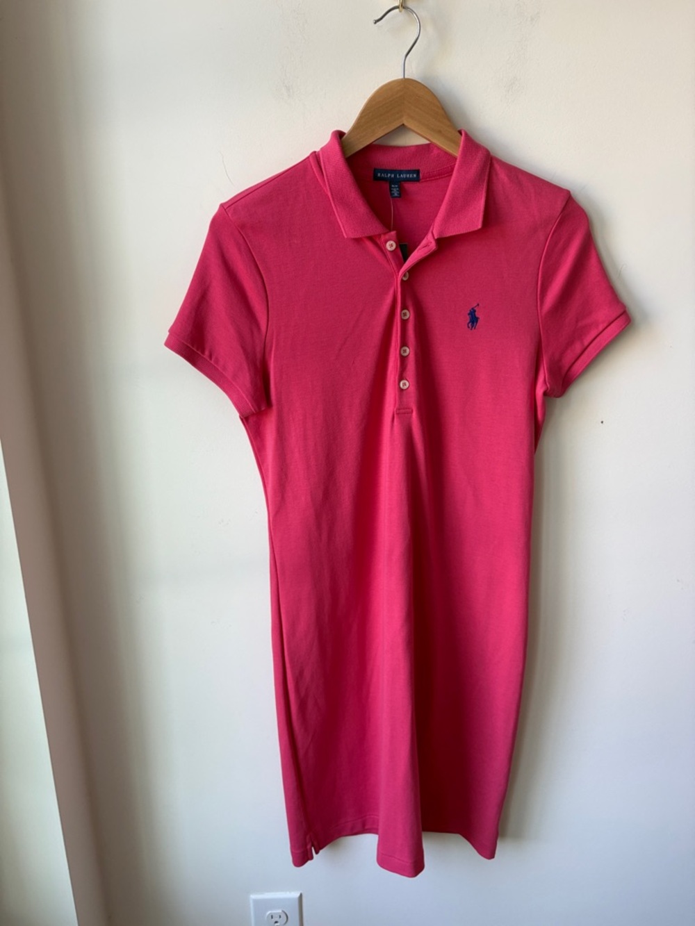 Ralph Lauren Bright Pink Polo Dress with Navy Pony